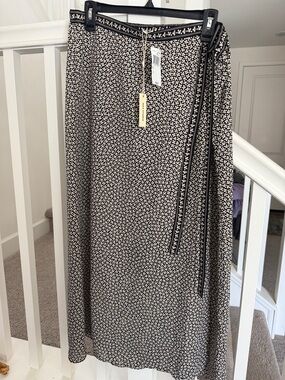 Max Studio Black and Cream Floral Wrap Maxi Skirt